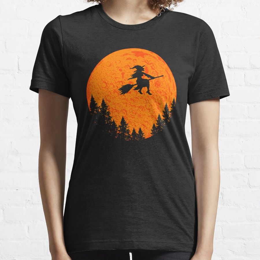 Halloween Vintage Witch On Broom And Moon Group Matching Essential T-Shirt