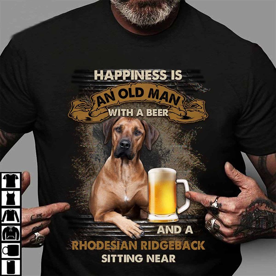 Happiness is an old man with a beer and a Rhodesian Ridegeback sitting near – Beer lover
