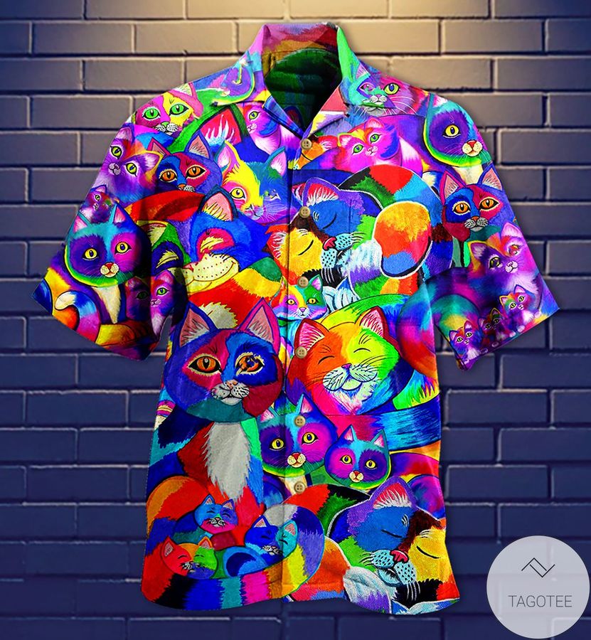 Happy Cat Rainbow Color Hawaiian Shirt