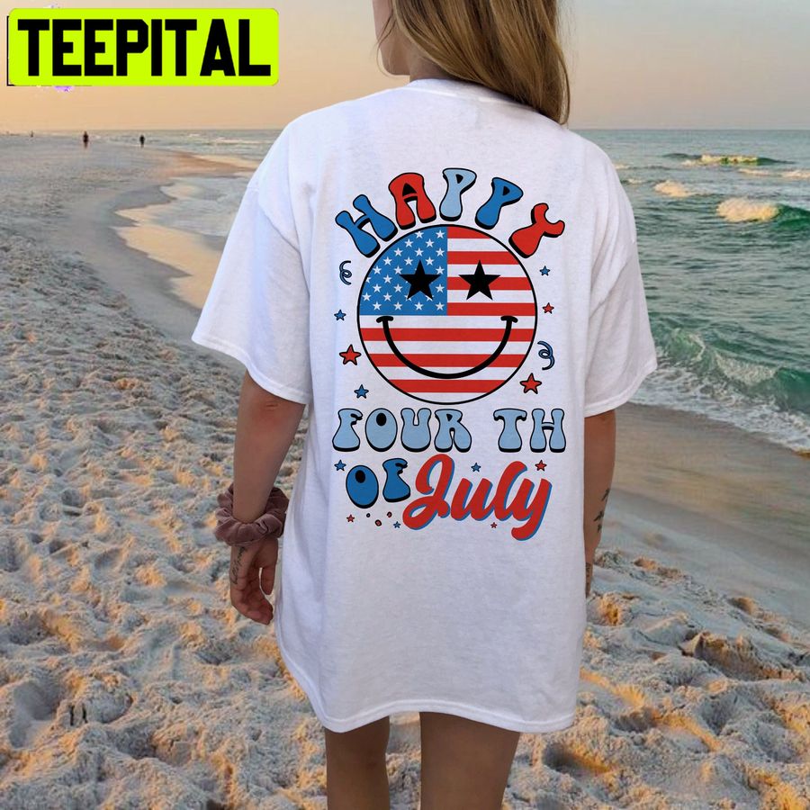 Happy Fourth Of July Shirt 4th Of July Retro Smiley Face Unisex T-Shirt