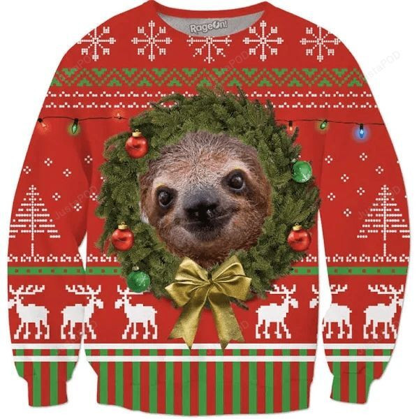 Happy Sloth Face Ugly Christmas Sweater All Over Print Sweatshirt