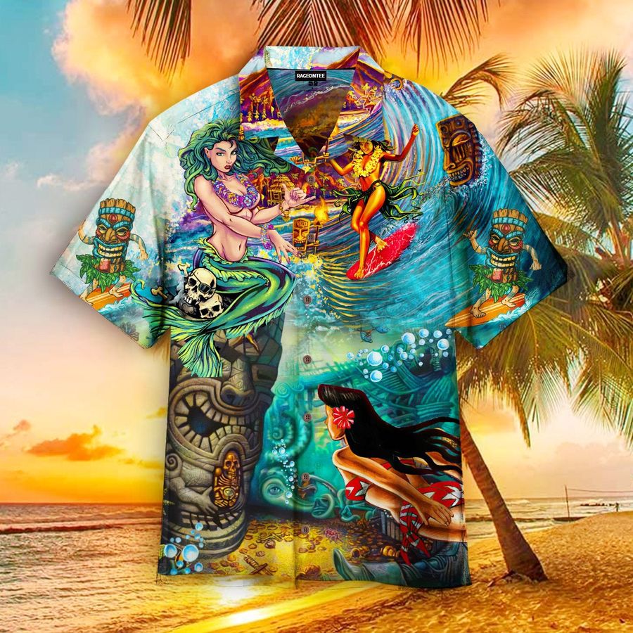 Happy Surfing Day With Tiki Bar Hawaiian Shirt Pre11472, Hawaiian shirt, beach shorts, One-Piece Swimsuit, Polo shirt, funny shirts, gift shirts