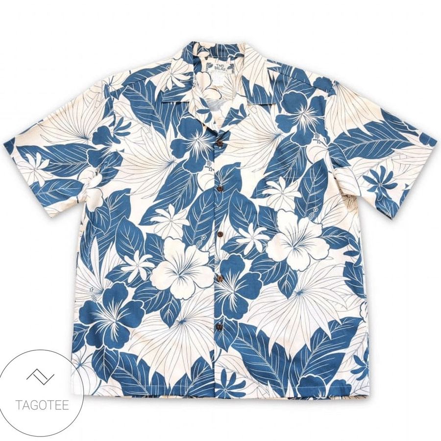 Haven Blue White Hawaiian Flowers Shirt