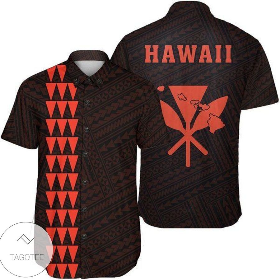 Hawaii Kakau Polynesian Kanaka Map Short Sleeve Shirt Orange