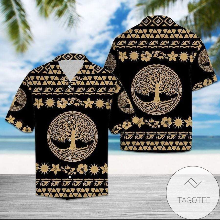 Hawaiian Aloha Shirts Tree Of Life Tribal Pattern