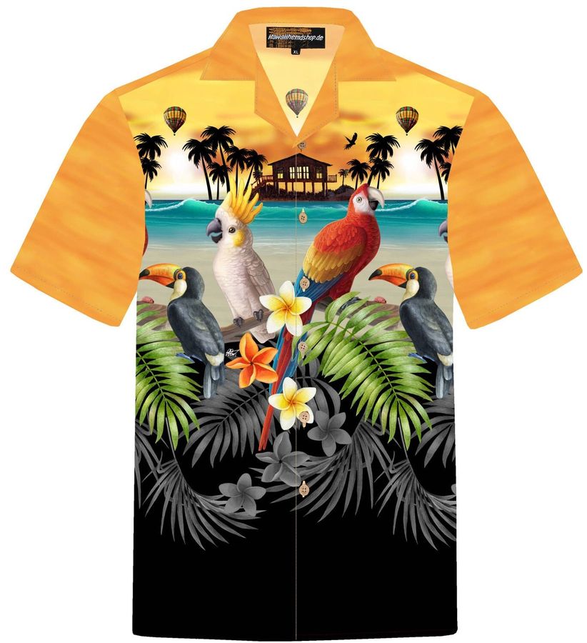 Hawaiian Shirt Golden Parrots for men  100% cotton  size S - 8XL  beach  orange