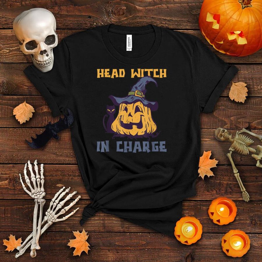 Head Witch in Charge Halloween Cat Pumkin Scary T Shirt