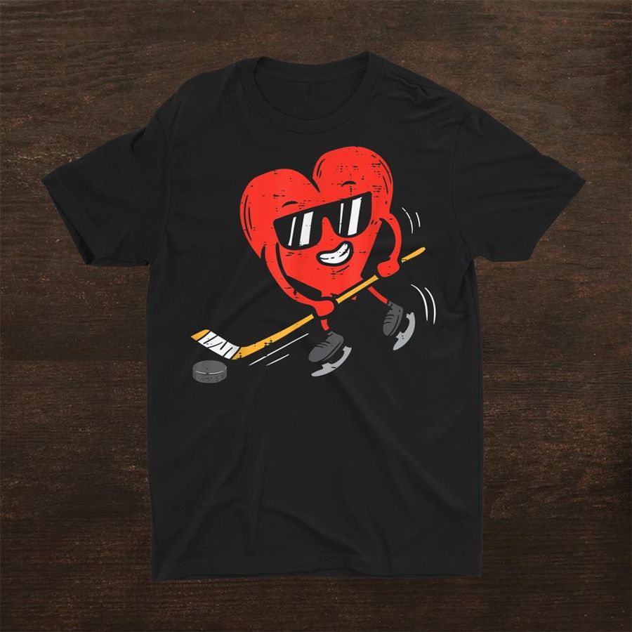 Heart Playing Ice Hockey Valentines Day Love Sports Boys Shirt