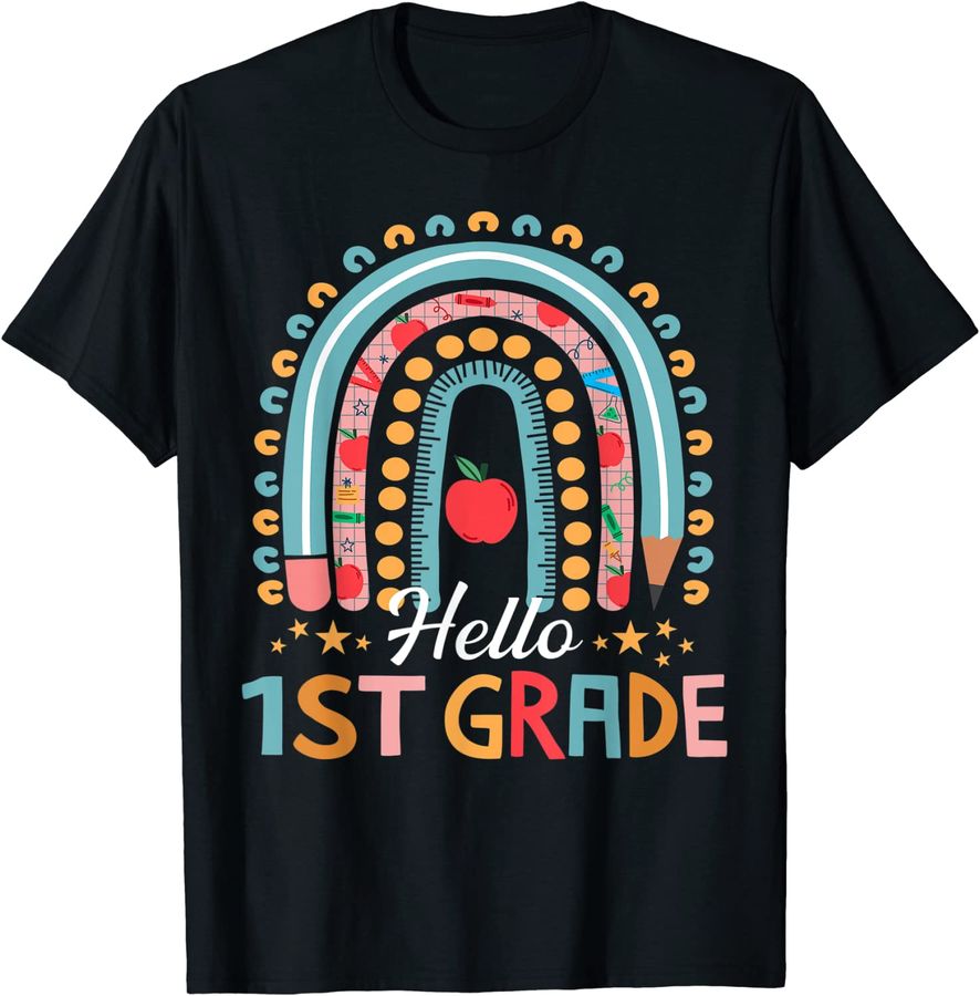 Hello First Grade Teacher Leopard Rainbow Back To School_2