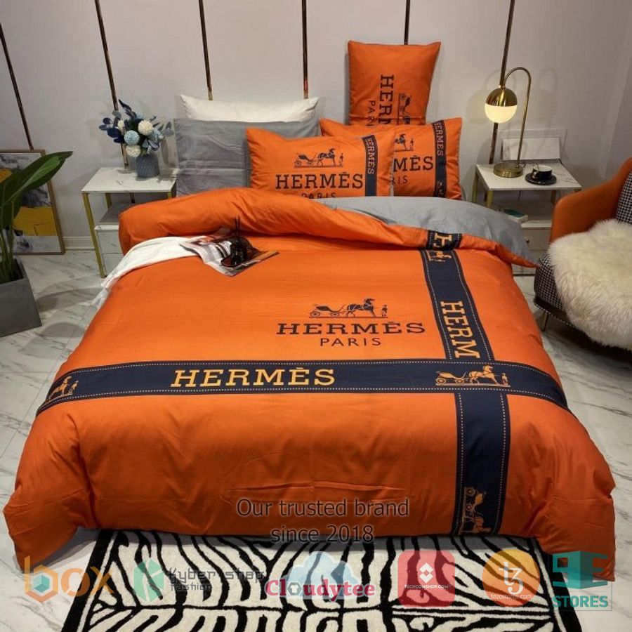 Hermes Paris Blue-Orange Bedding Set – LIMITED EDITION
