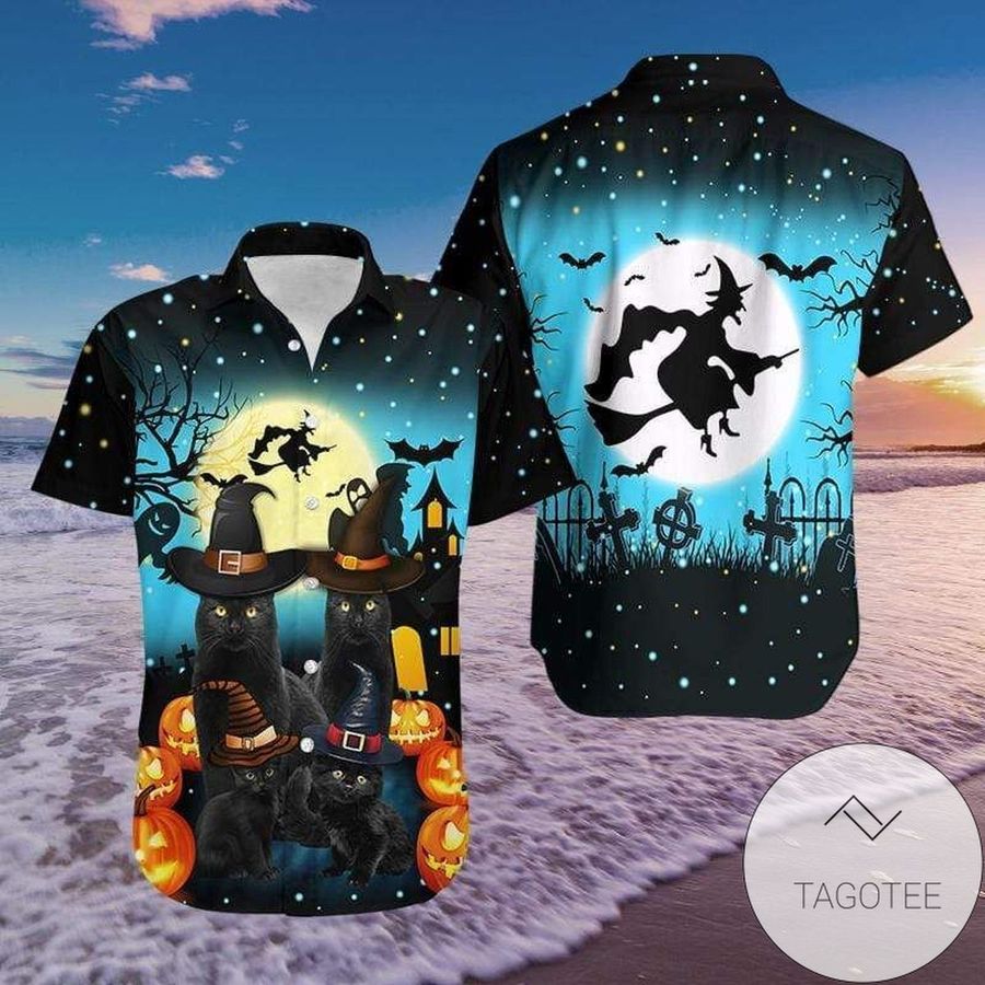 High Quality Black Cat Halloween Hawaiian Aloha Shirts Dh