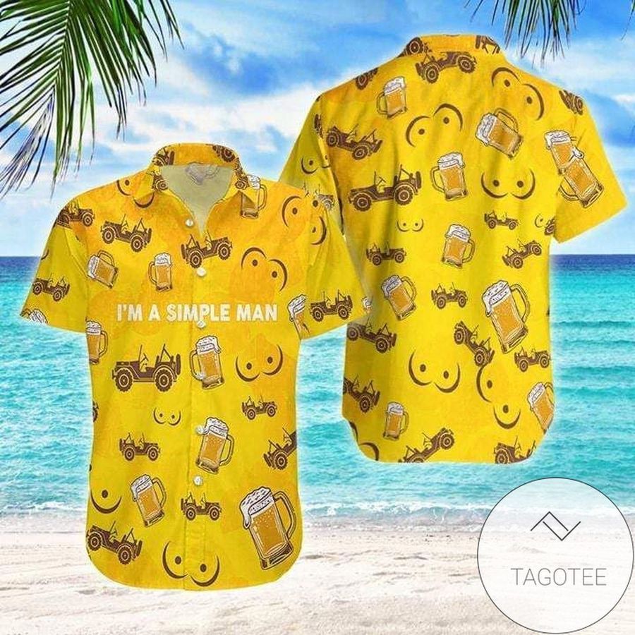 High Quality Funny Im A Simple Man Beer Jeep Yellow Tropical Aloha Authentic Hawaiian Shirt 2022s