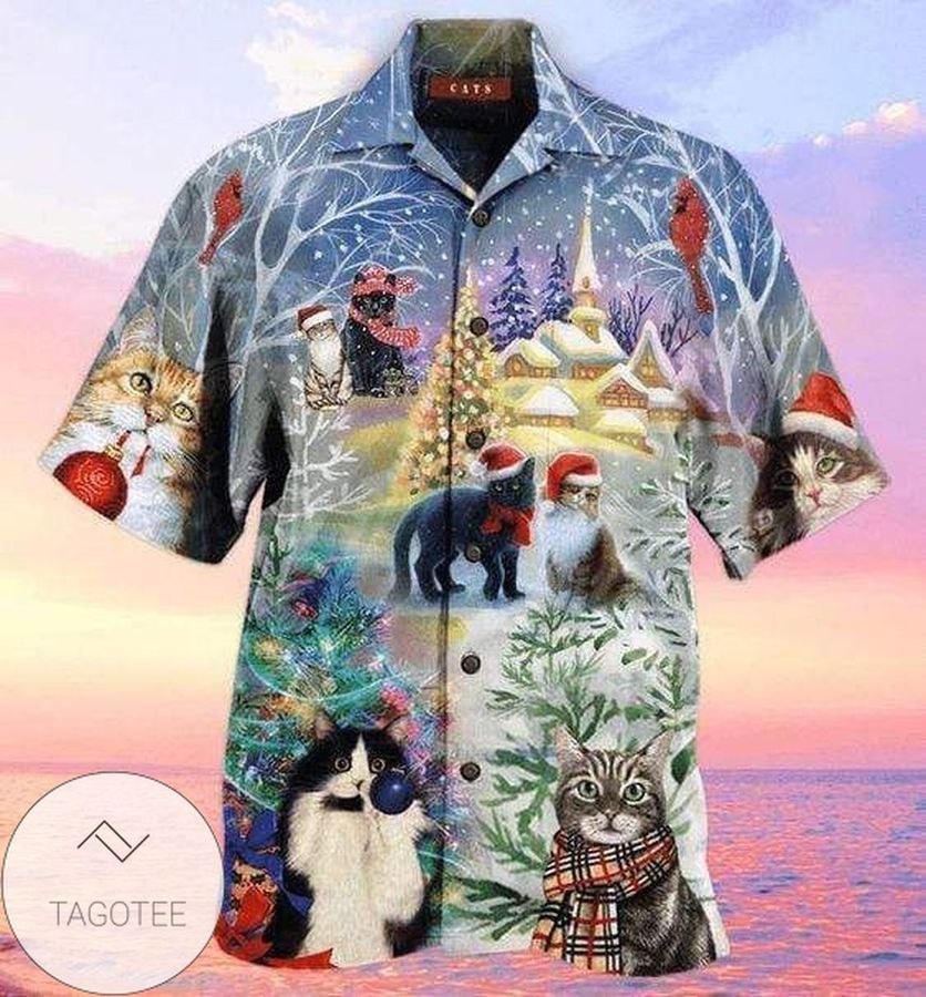 High Quality Hawaiian Aloha Shirts Have A Furry Christmas Cat