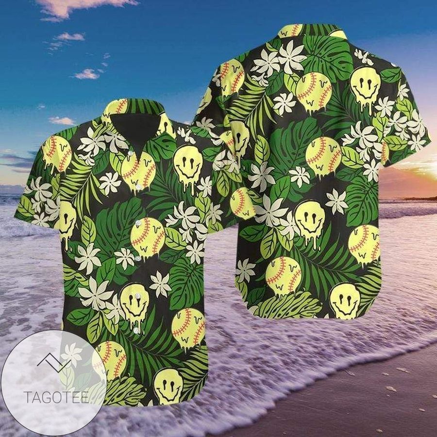 High Quality Softball Smiley Hot Summer Vibe Tropical Hawaiian Aloha Shirts