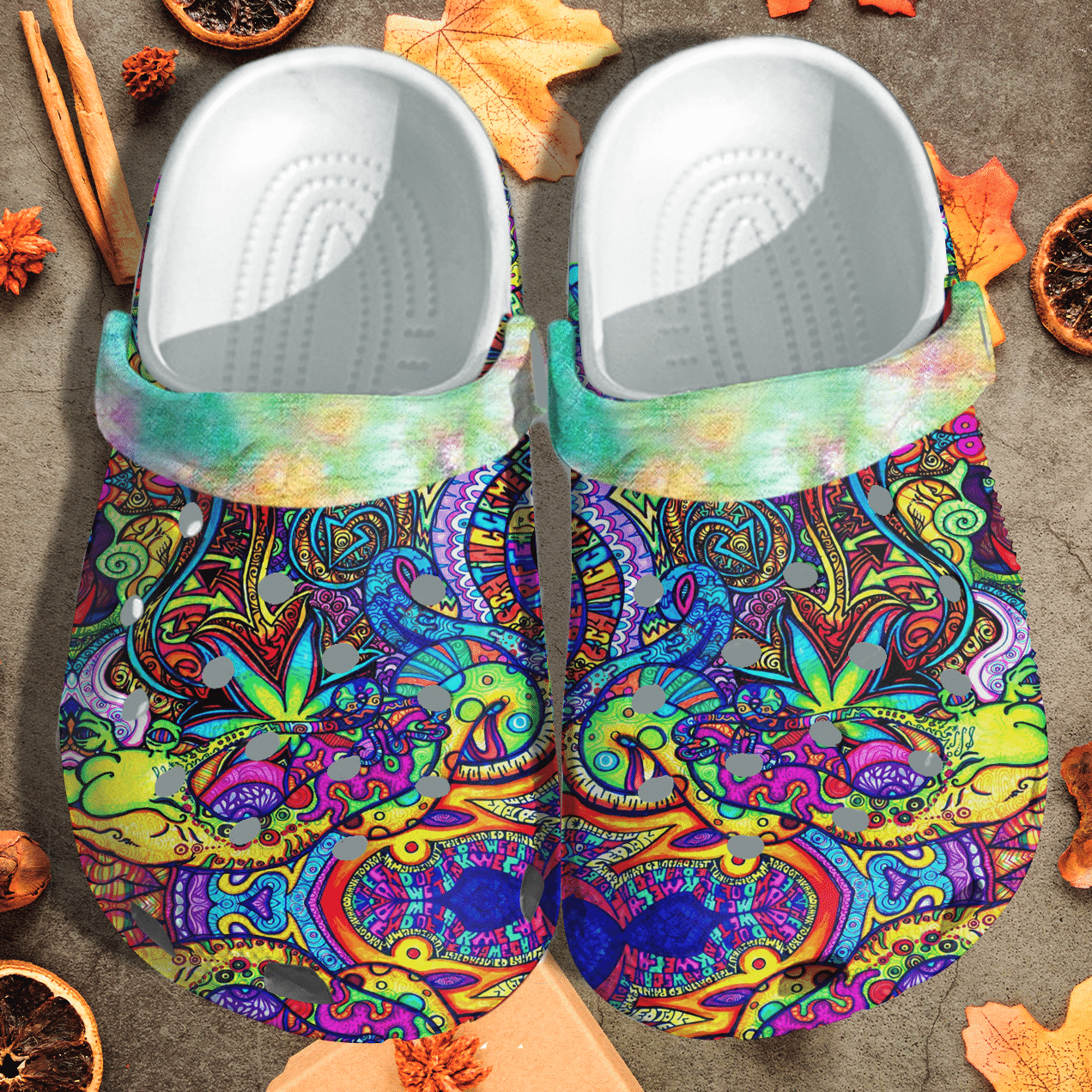 Hippie Art High Leaf Funny Peace Crocs Shoes Clogs - Clf2-Hippie