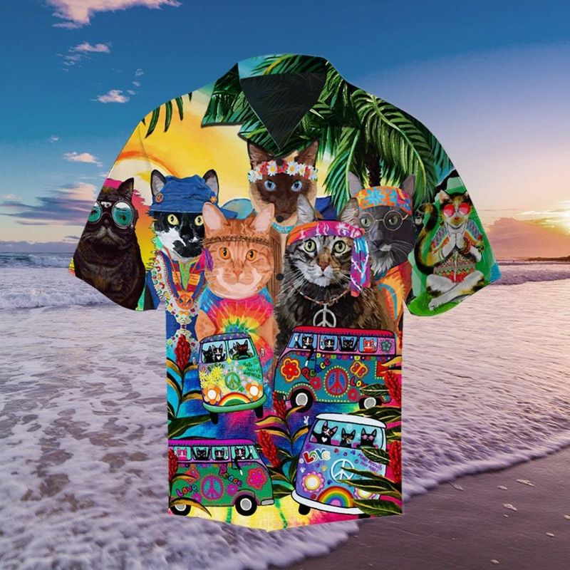Hippie Cats Beach Hawaiian Shirt