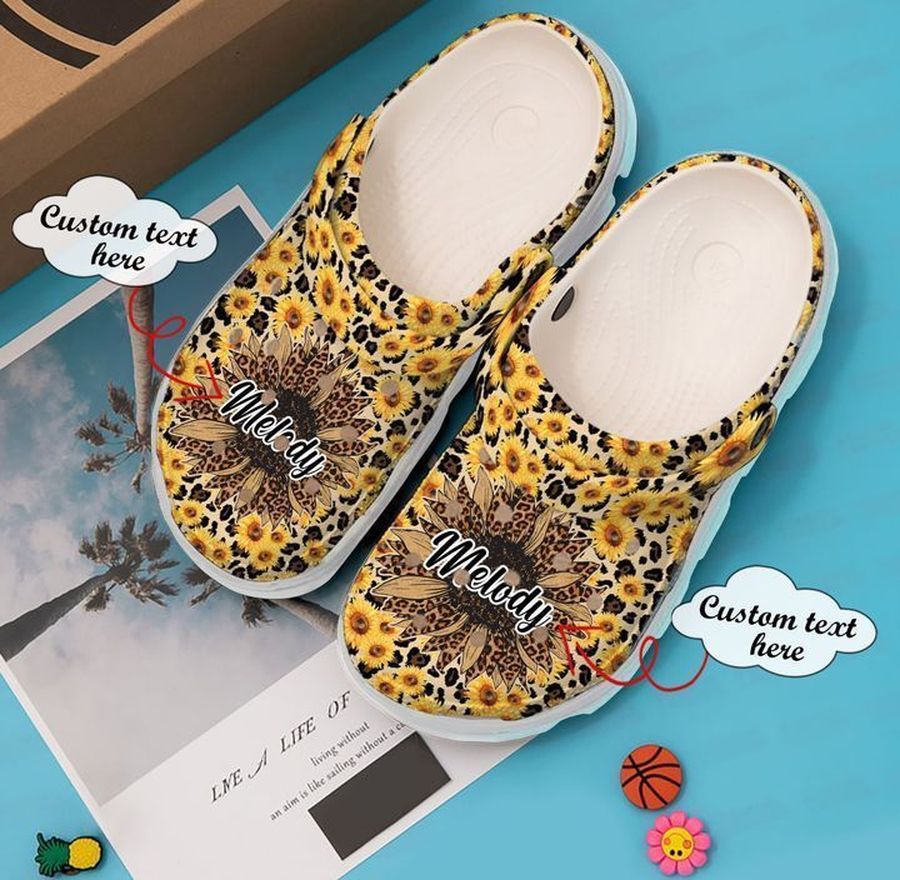 Hippie Cheetah Sunflower Sku 1323 Crocs Clog Shoes