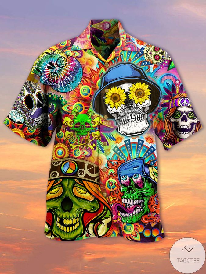 Hippie Colorful Skulls Unisex Hawaiian Shirt