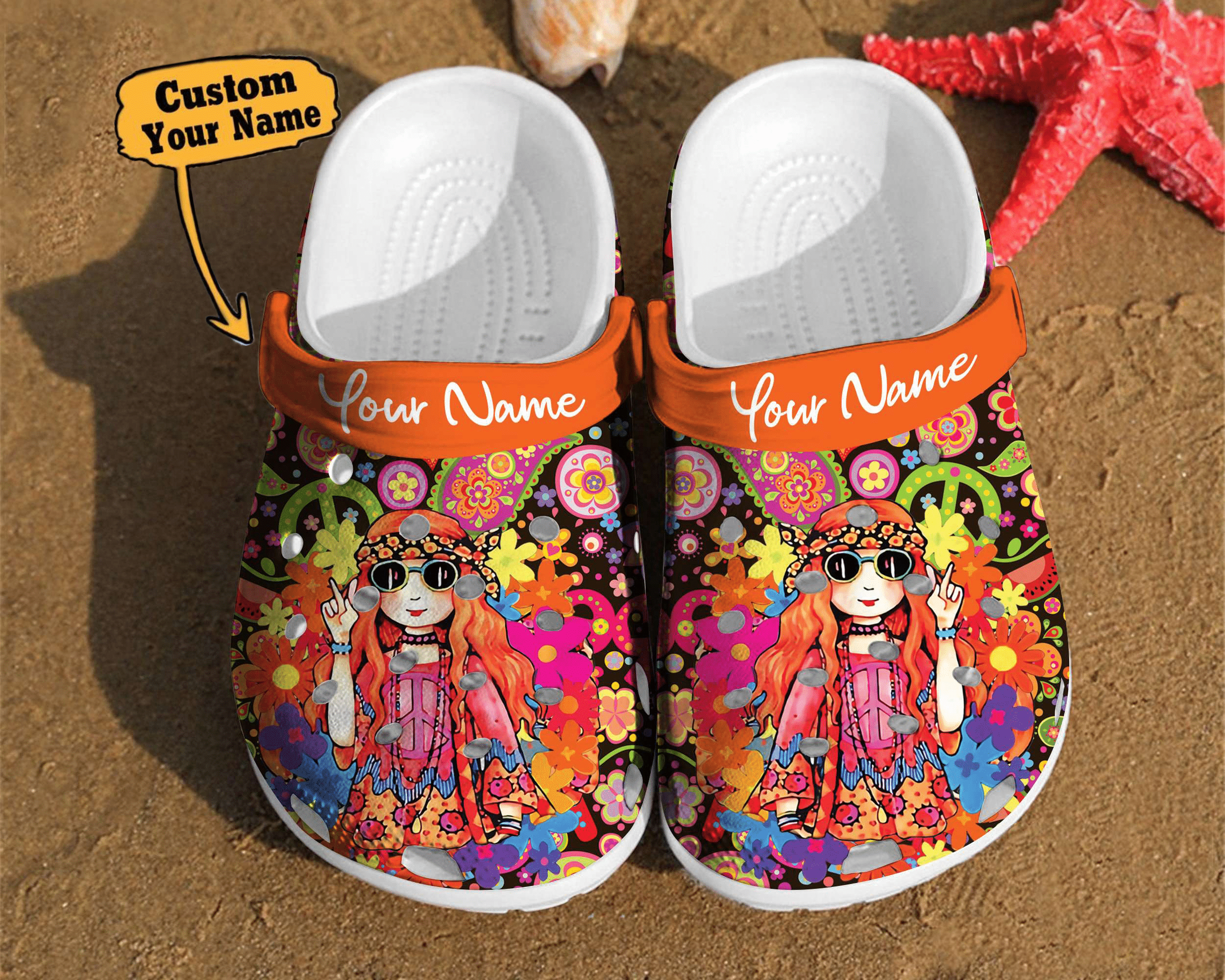 Hippie Crocs - Personalized Hippie Girl Comfortable Women Classic Style Birthday Clog Shoes