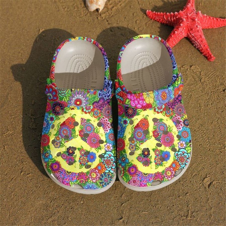 Hippie Floral Sign Sku 1327 Crocs Crocband Clog Comfortable For Mens Womens Classic Clog Water Shoes