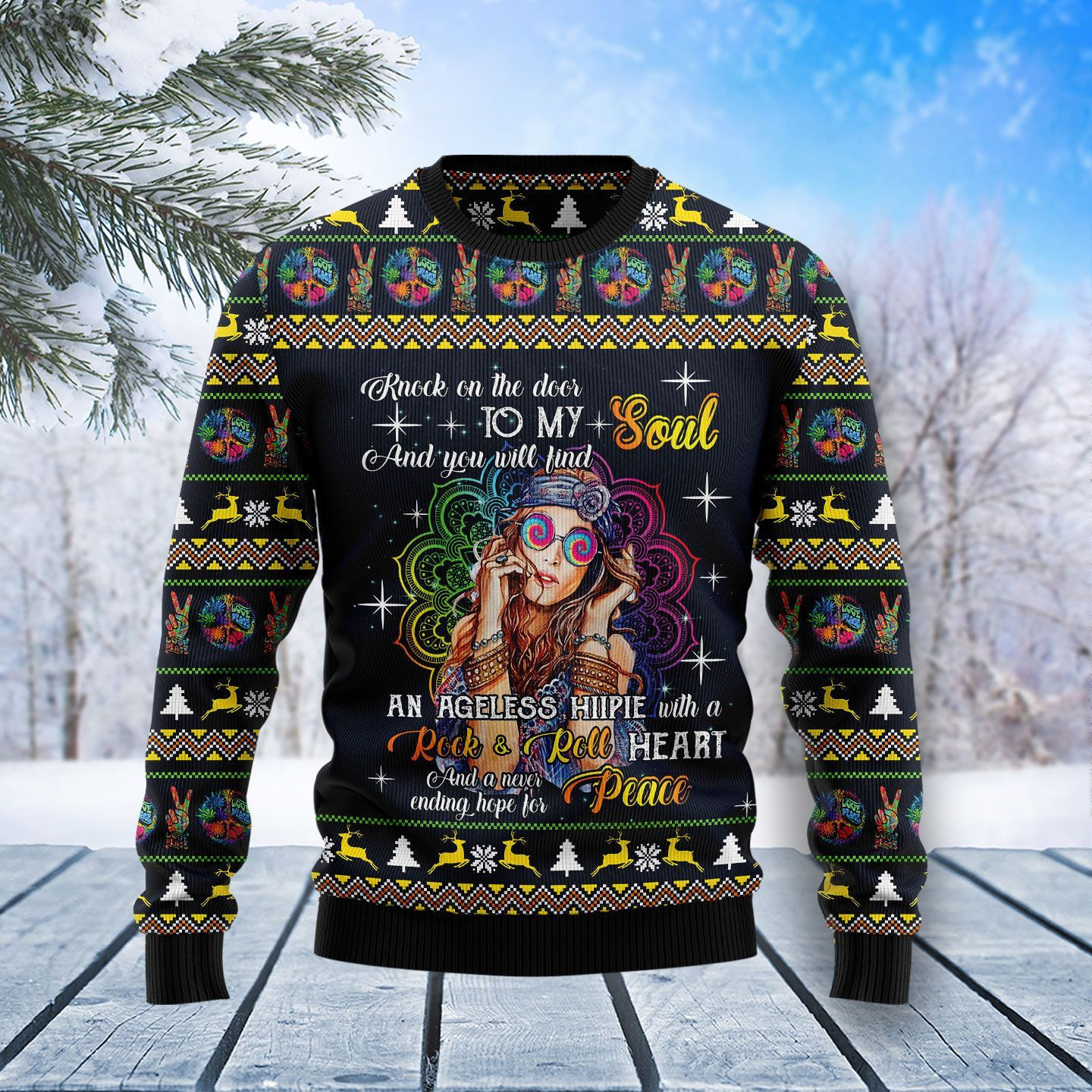 Hippie Girl Christmas Ugly Sweater Ugly Sweater Christmas Sweaters Hoodie