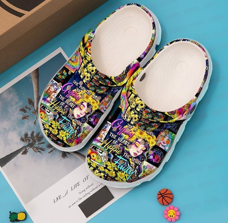 Hippie Girl Rubber Crocs Crocband Clogs, Comfy Footwear