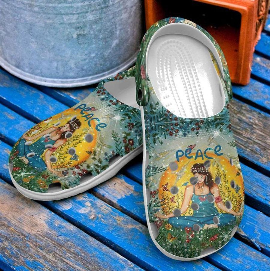 Hippie Peace Crocs Crocband Clogs, Comfy Footwear