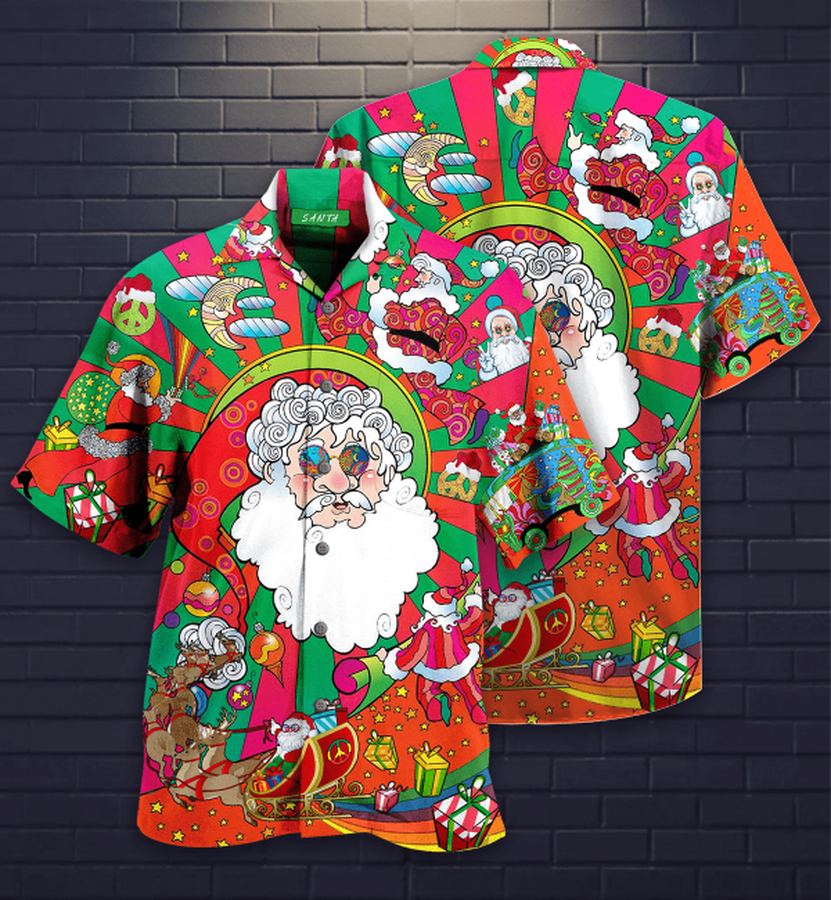 Hippie Santa Claus Merry Christmas Hawaiian Shirt.png