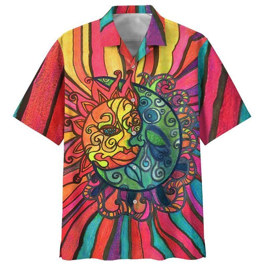 Hippie Sun And Moon Hawaiian Shirt Pre12879, Hawaiian shirt, beach shorts, One-Piece Swimsuit, Polo shirt, funny shirts, gift shirts, Graphic Tee