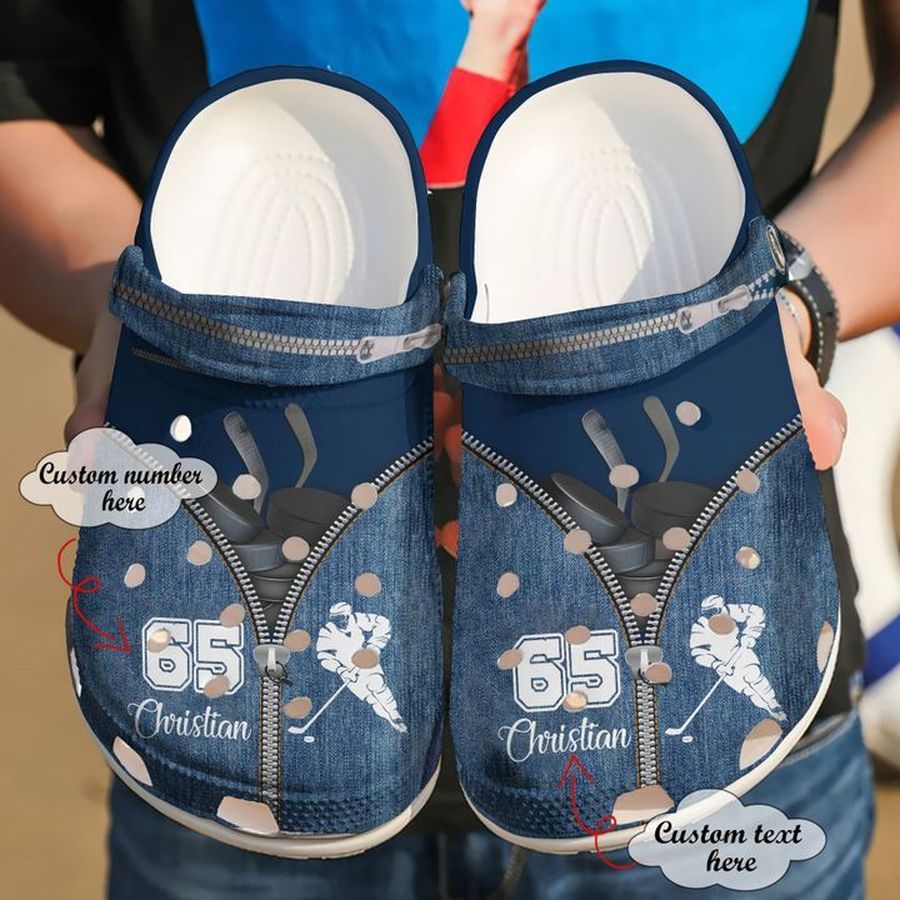 Hockey Personalized Zipper Sku 1392 Crocs Crocband Clog Comfortable For Mens Womens Classic Clog Water Shoes