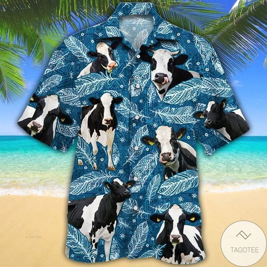 Holstein Friesian Cattle Lovers Blue Feather Hawaiian Shirt