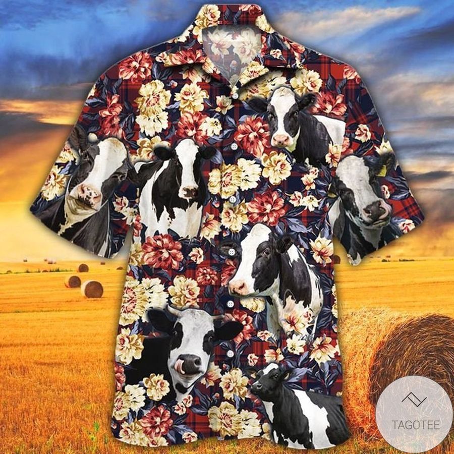 Holstein Friesian Cattle Lovers Red Plaid Pattern Hawaiian Shirt