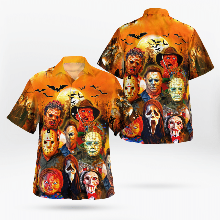 Horror Faces Halloween Hawaiian shirt.png