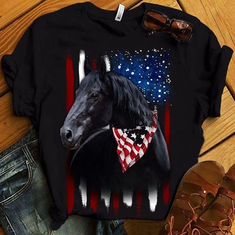 Horse American Flag 4Th July Independence Day Black Men And Women Shirt