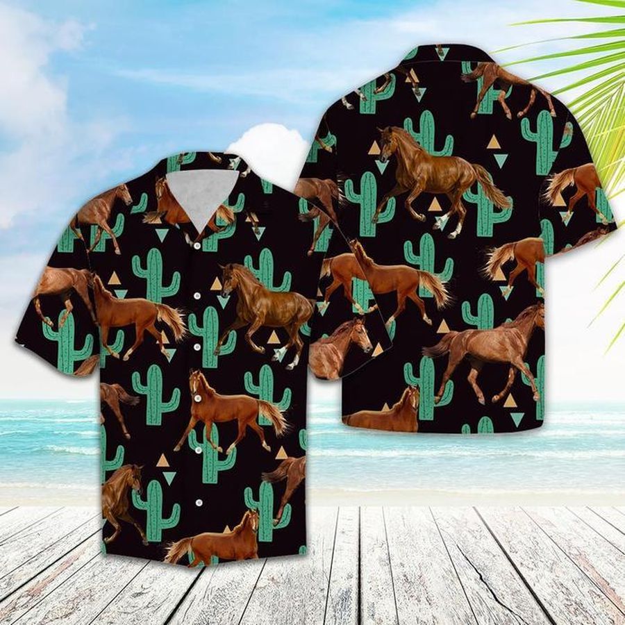 Horse Cactus Pattern Hawaiian Shirt Pre12870, Hawaiian shirt, beach shorts, One-Piece Swimsuit, Polo shirt, funny shirts, gift shirts, Graphic Tee