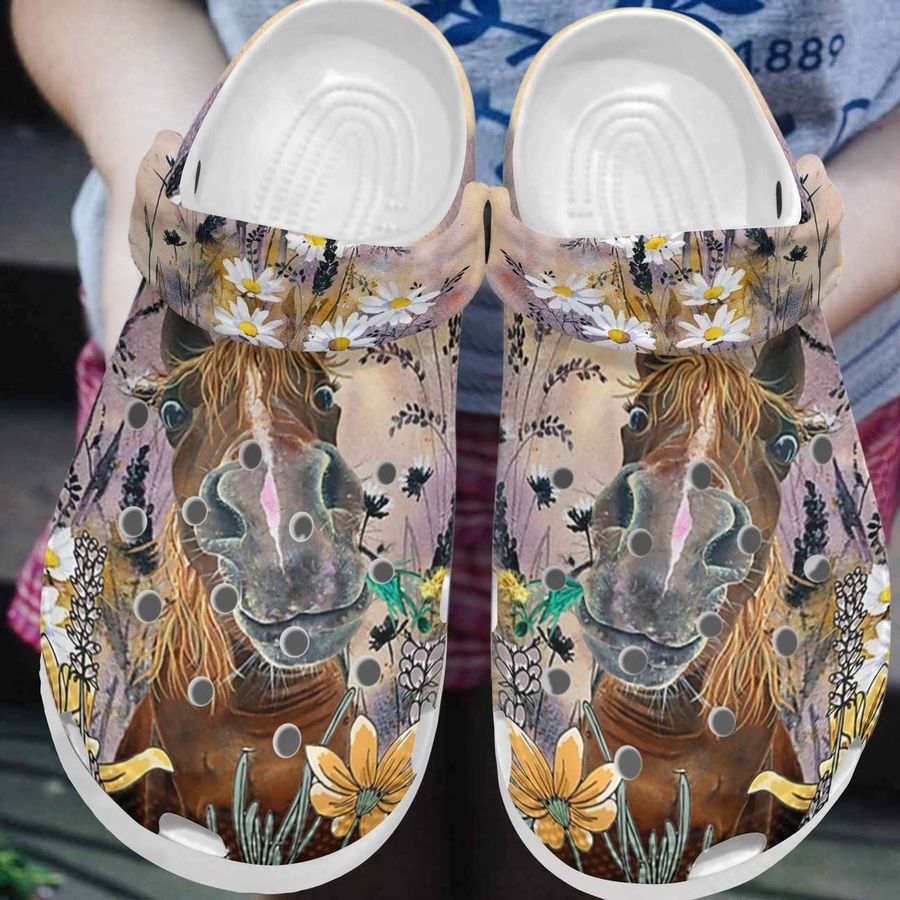 Horse Personalized Clog Custom Crocs Comfortablefashion Style Comfortable For Women Men Kid Print 3D Horse And Flowers
