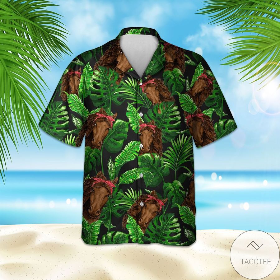 Horse Tropical Palm Leaves Hawaiian Shirt