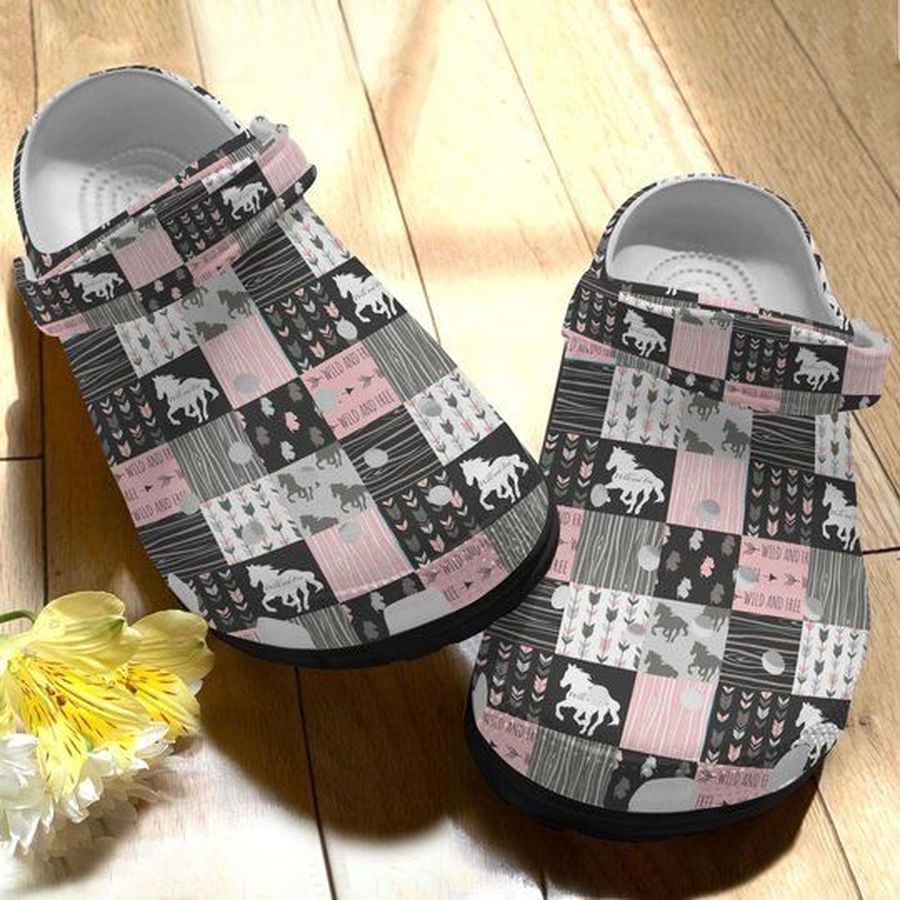 Horse Whitesole Wild And Free Pink Personalize Clog Custom Crocs Clog On Sandal Fashion Style Comfortable For Women Men Kid