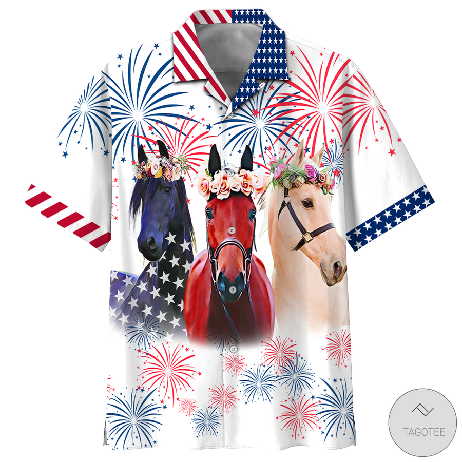 Horses Fireworks Independence Day Hawaiian Shirt.png