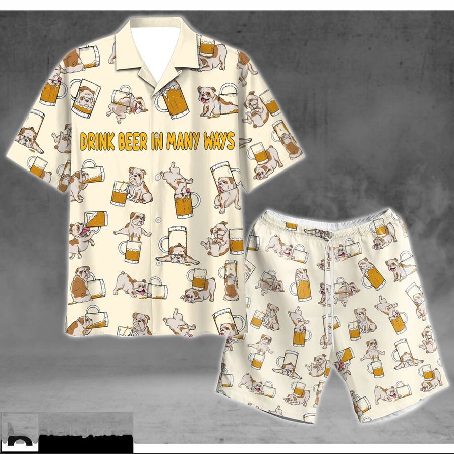 Hot Bulldog Beer Pattern Hawaiian Shirt And Short