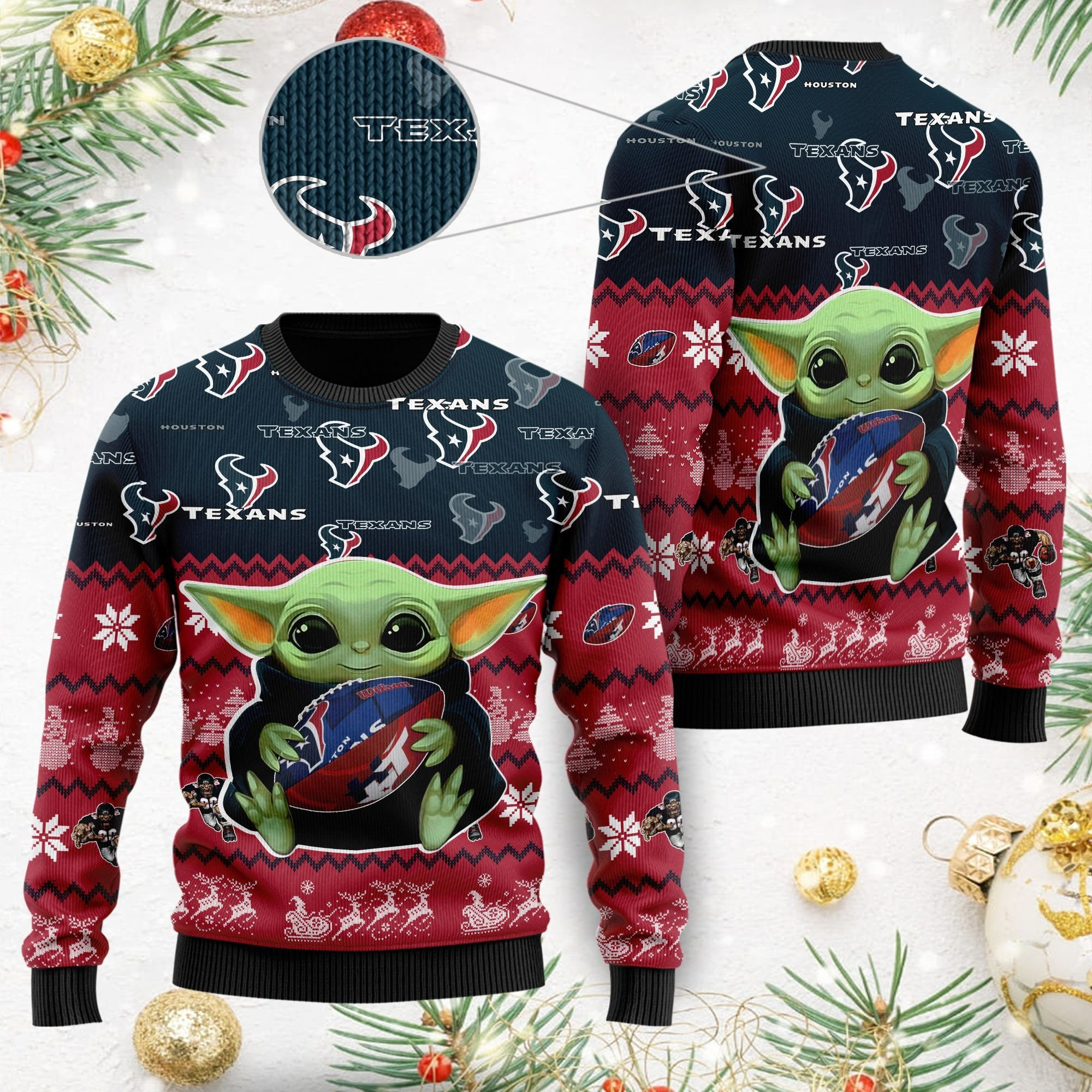 Houston Texans Baby Yoda Ugly Christmas Sweater Ugly Sweater Christmas