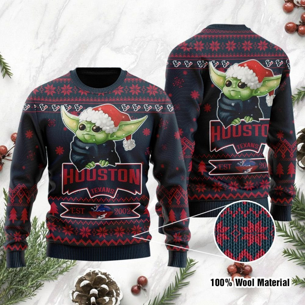 Houston Texans Cute Baby Yoda Grogu Ugly Christmas Sweater Ugly