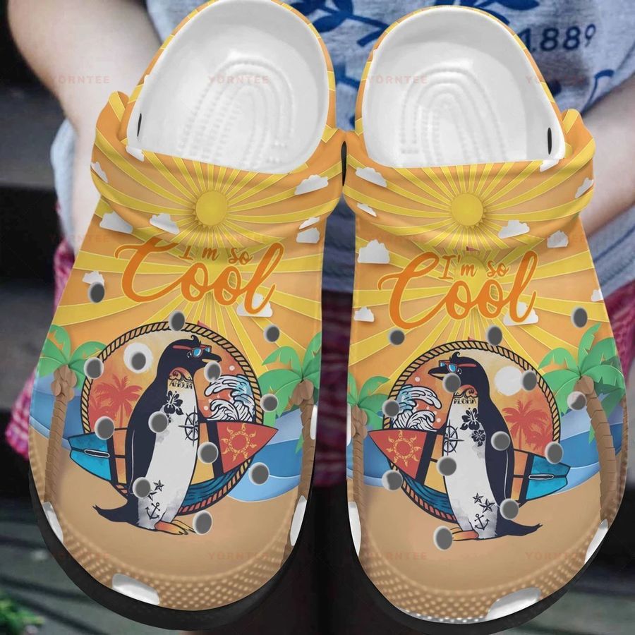 Im So Cool Penguin 9 Gift For Lover Rubber Crocs Crocband Clogs, Comfy Footwear