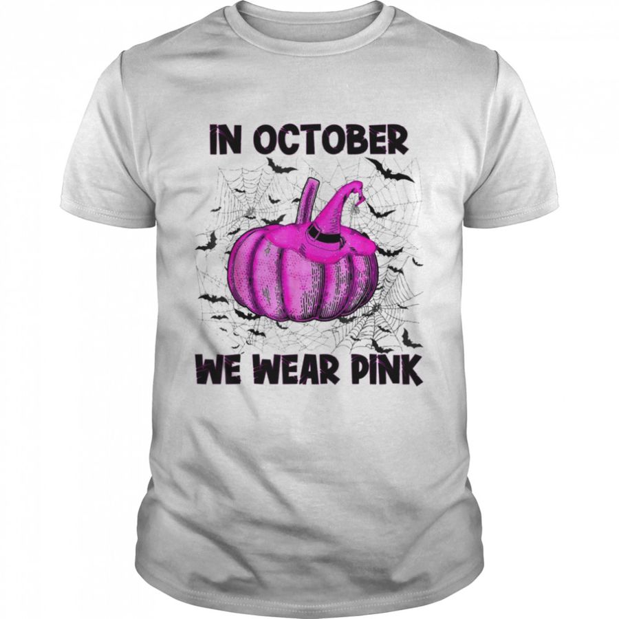 in October We Wear Pink Pumpkin Buffalo Plaid Halloween T Shirt