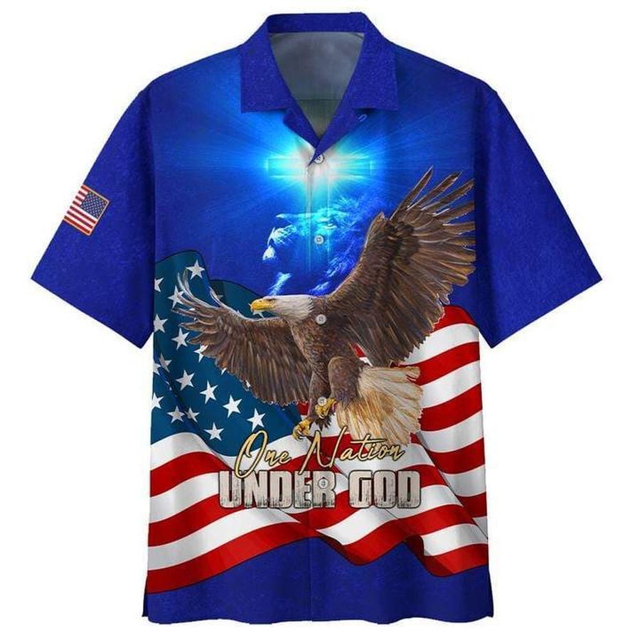 Independence Day Eagle Lion Cross Light One Nation Under God Hawaiian Shirt Pre10433, Hawaiian shirt, beach shorts, One-Piece Swimsuit, Polo shirt