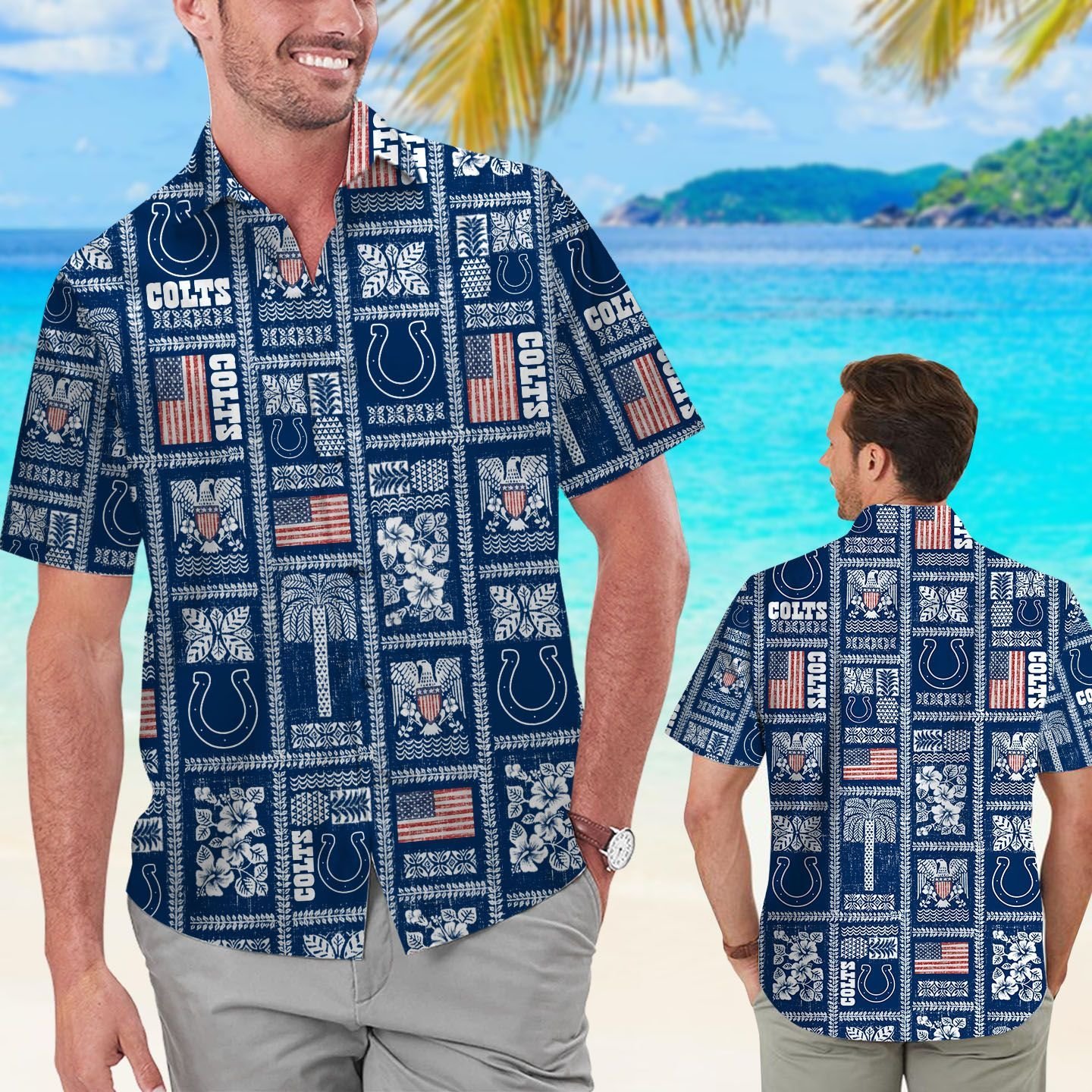 Indianapolis Colts Summer Commemorative Short Sleeve Button Up Tropical Aloha Hawaiian Shirts For Men Women