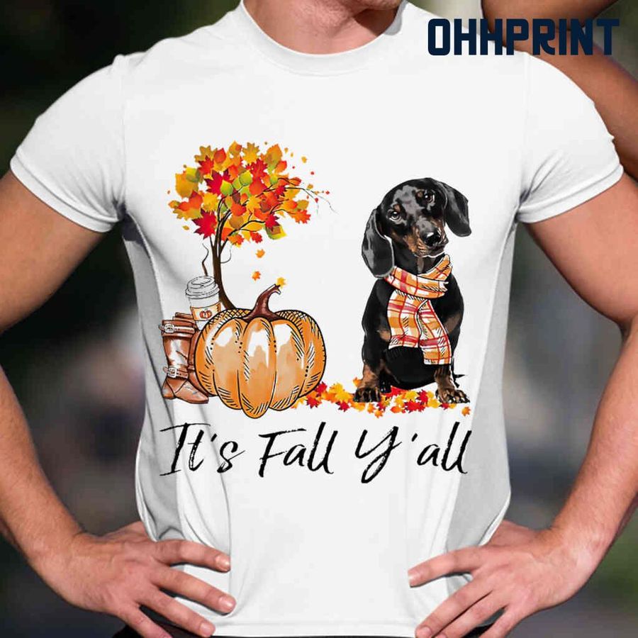 It's Fall Pumpkin Y'all Black Dachshund Tshirts White