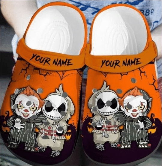 Jack Skellington And Pennywise Personalized For Men And Women Rubber Crocs Crocband Clogs, Comfy Footwear