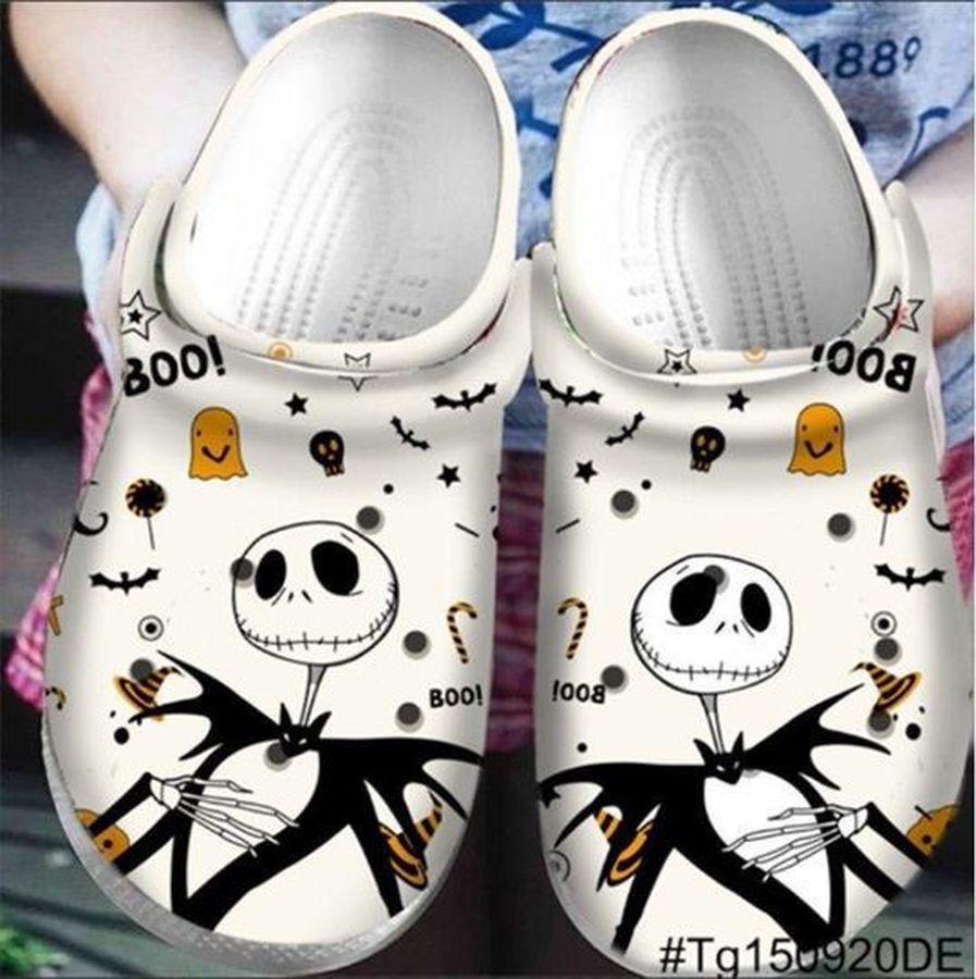 Jack Skellington Boo Crocs Classic Clogs Shoes In White
