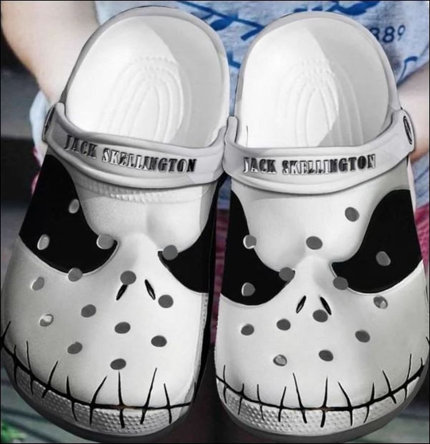 Jack Skellington Face Pattern Crocs Classic Clogs Shoes In Black and White
